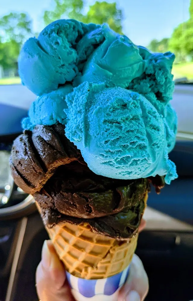 Single Chocolate and Blue Moon on a Waffle Cone